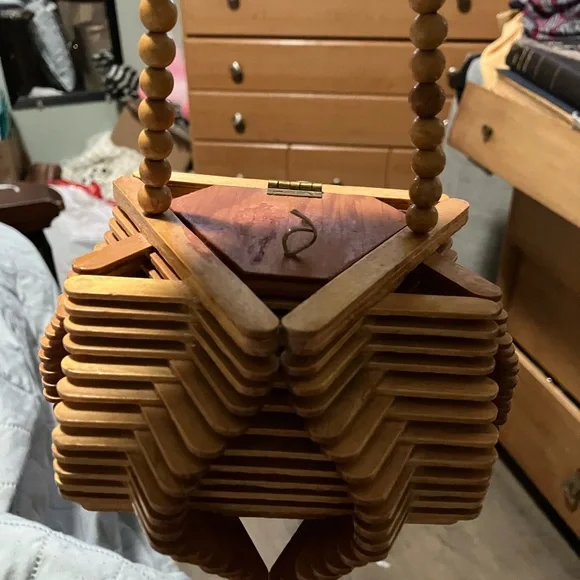 Vintage Hippy Folk Art Handmade Popsicle Stick Purse - Picture 11 of 11